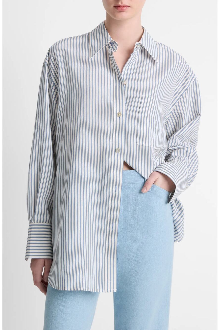 Vince Furrow Stripe Button-Front Shirt